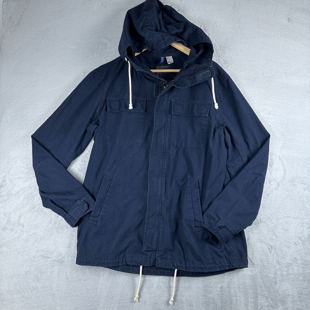 Divided By H&M Parka Jacket Mens Size Medium Hooded Full Zip Up Navy